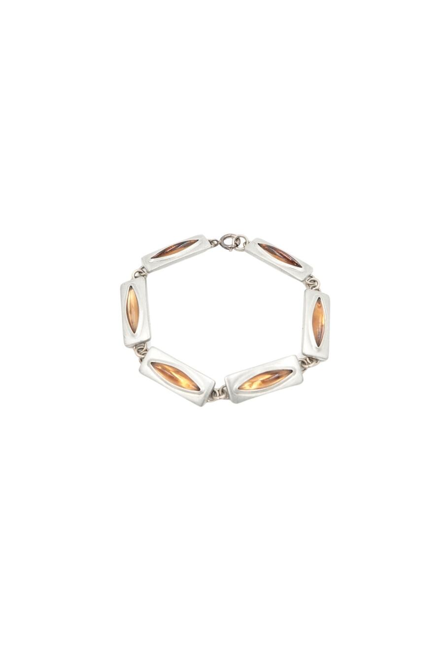 Vintage 1950s–60s Pewter and Amber Glass Link Bracelet, Jørgen Jensen